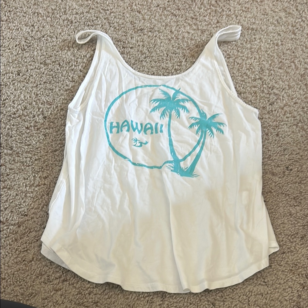 White Hawai’i Tank Top with Blue Palm Print